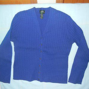 Ralph Lauren Wmn XL V neck Cardigan Cable Knit Sweater Button Up Cotton